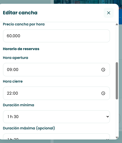 Editar cancha - parte 2