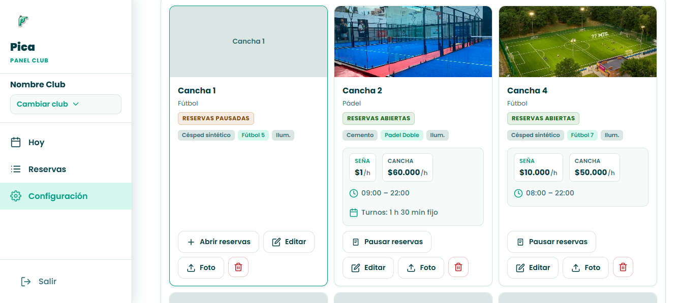 Gestión de canchas