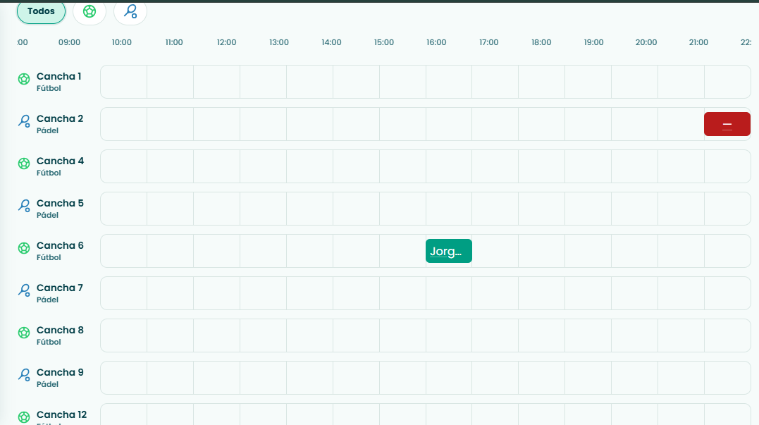 Timeline con reservas y bloqueos